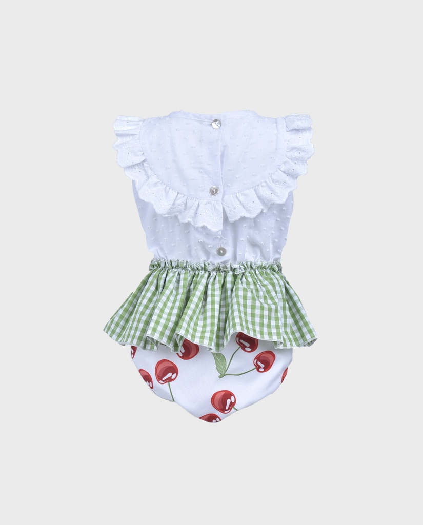 Braga-falda cerezas y camisa blanca