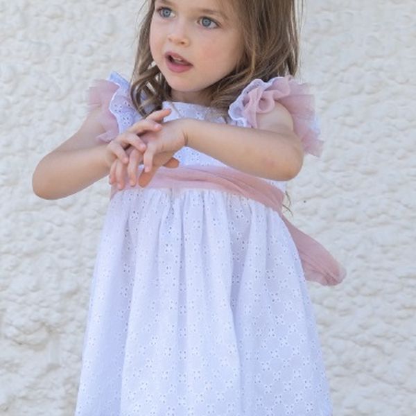 Vestido bebé pequeño perforado blanco